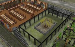 Cour avec saule cogneur et grande salle