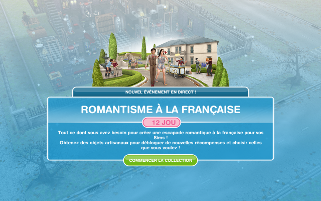 Sims Freeplay mise à jour Romantisme à la française
