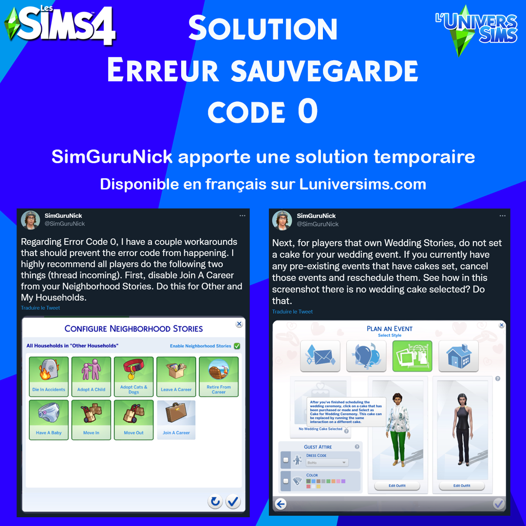 Les Sims 4 - Solution de contournement officielle pour l'erreur de sauvegarde Code 0