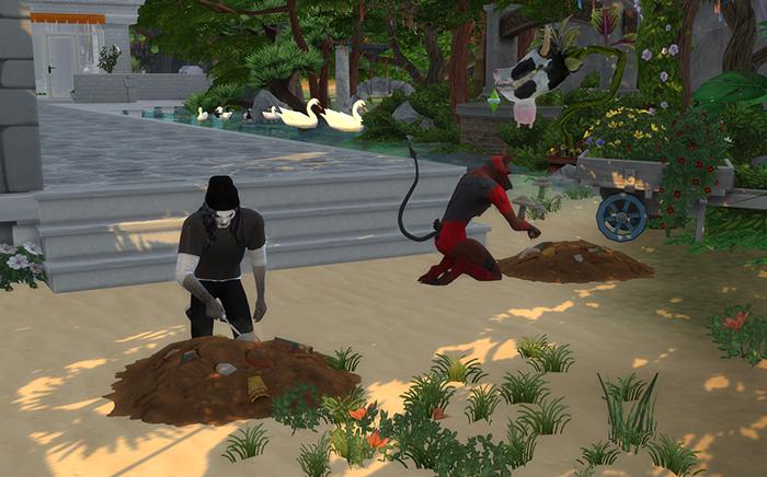 sites archéologiques sur la propriété de Sulani, les Sims creusent pour trouver des objets.jpg