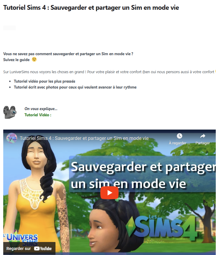 Tutoriel Sims 4 : Sauvegarder et partager un Sim en mode vie