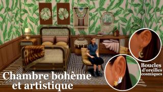 Découverte des sets Chambre bohème et artistique 🪴 et Boucles d’oreilles cosmiques 🌙✨ | Les Sims 4