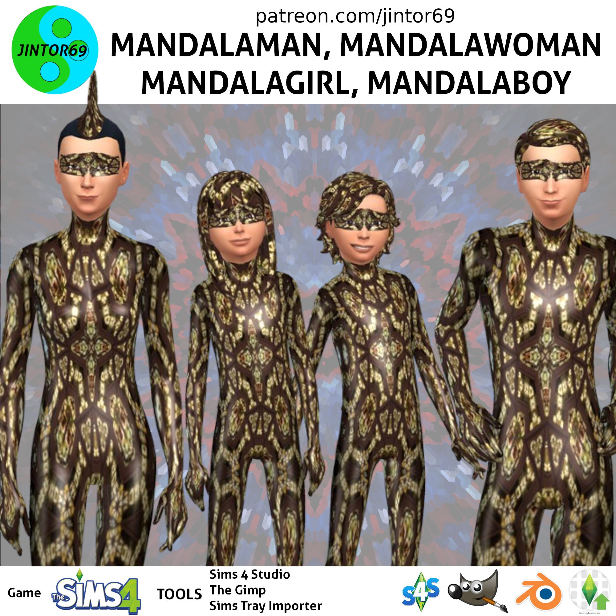 MandalaMan, MandalaWoman, MandalaBoy, MandalaGirl suits costumes tights for sims 4