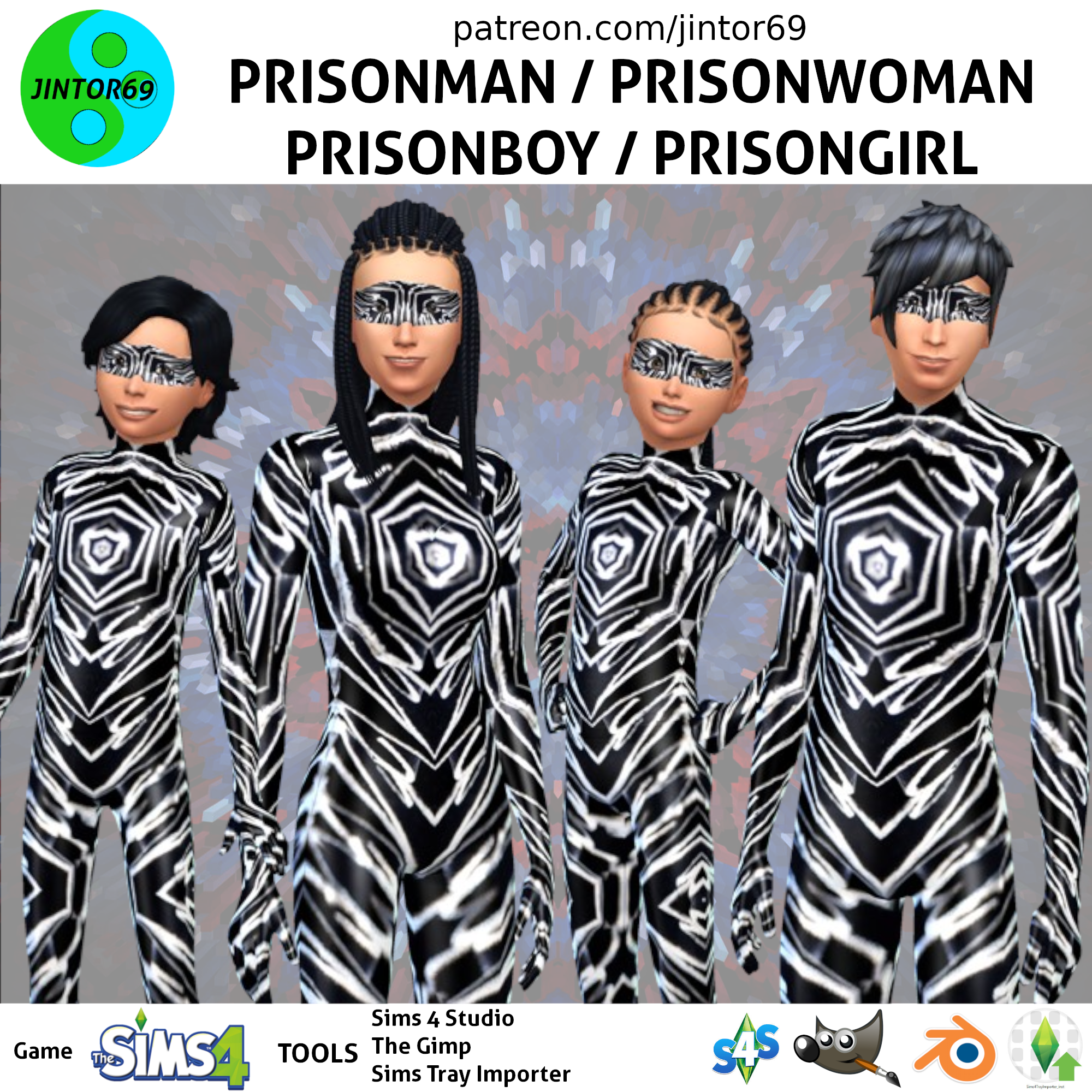 PrisonticMan / PrisonticWoman / PrisonticBoy / PrisonticGirl tights costume suits for sims 4