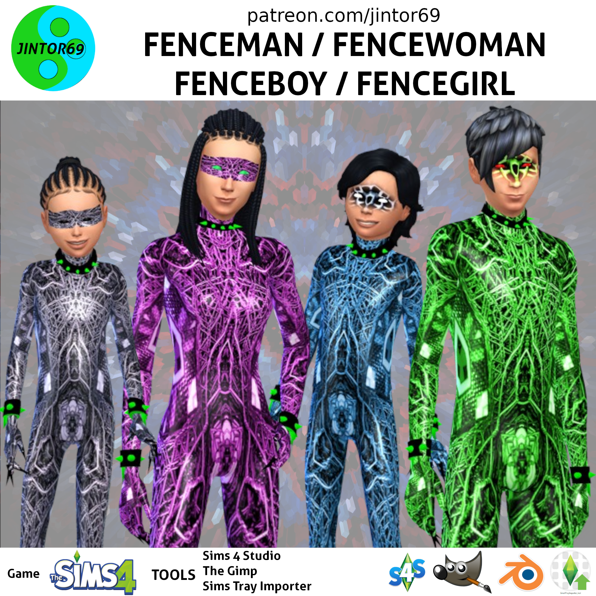 FenceMan / FenceWoman / FenceBoy / FenceGirl tights costume suits for sims 4