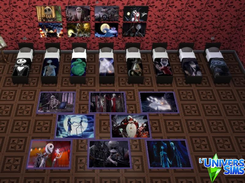Set n°2 Sims 4 L'étrange Noël de Mr Jack (Lits Enfants, Tapis, Tableaux)