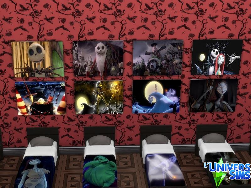 Set n°2 Sims 4 L'étrange Noël de Mr Jack (Lits Enfants, Tapis, Tableaux)