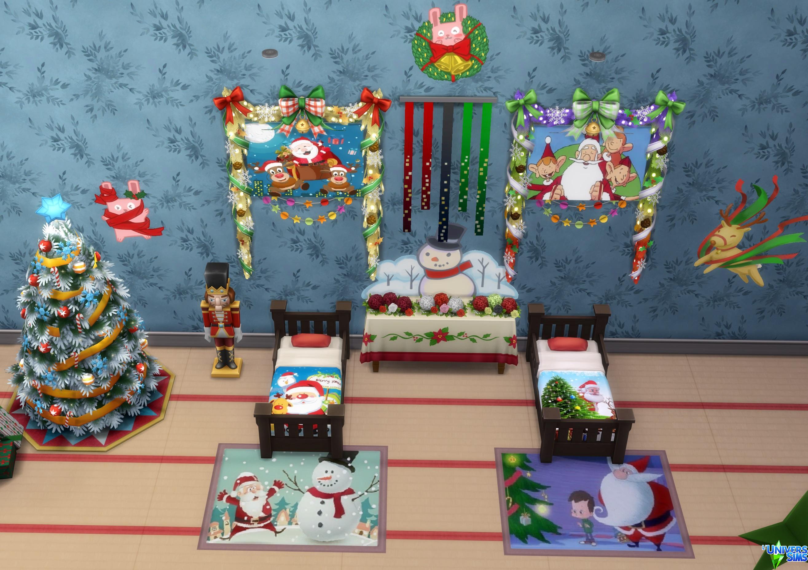Set Sims 4 Père Noël (Tapis, Tableaux et Lits Bambins)