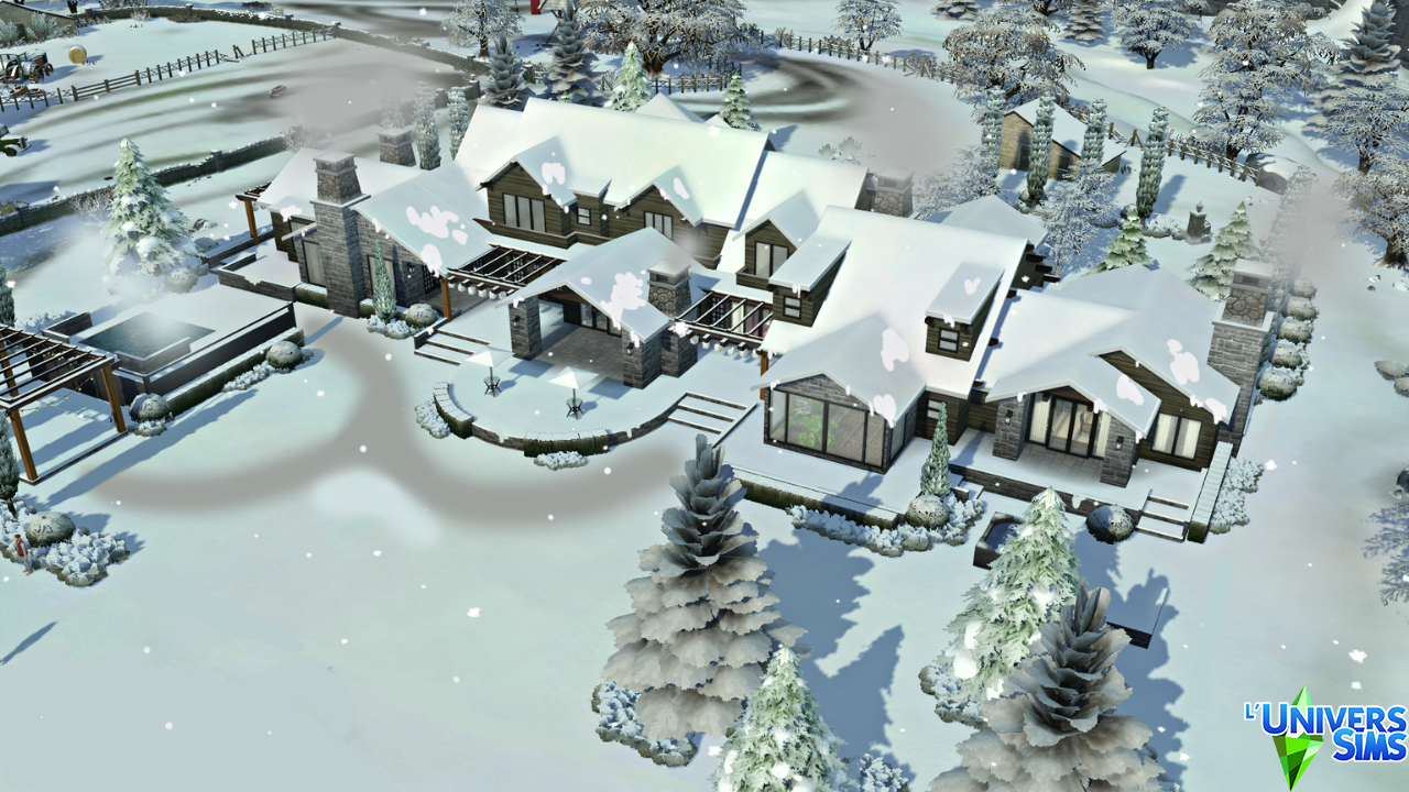 Large Winter Ski Lodge