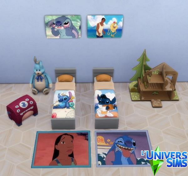 Set n°2 Sims 4 Lilo et Stitch (lits Enfants, Tapis, Tableaux)