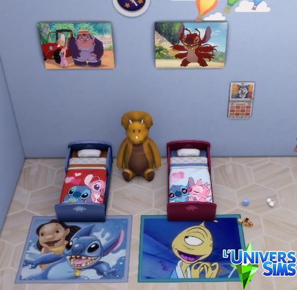 Set n°1 Sims 4 Lilo et Stitch (lits Bambins, Tapis, Tableaux)