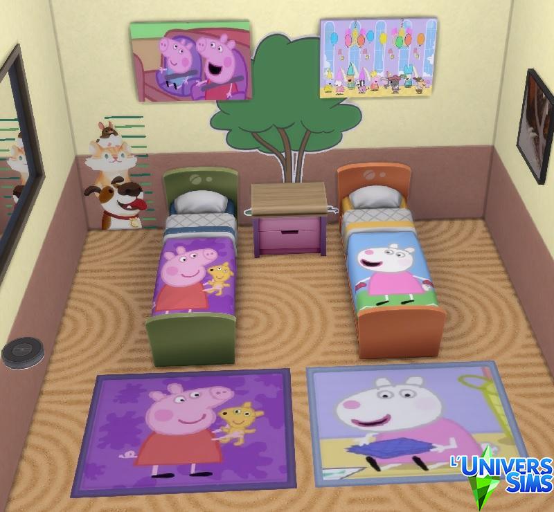 Set n°2 Sims 4 Peppa Pig (lits enfants, lits adolescents, Tapis, Tableaux)