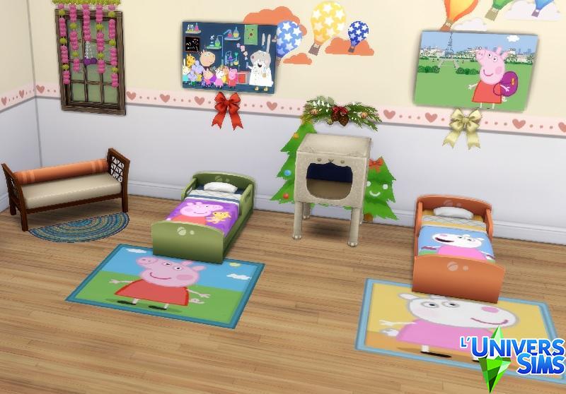 Set n°1 Sims 4 Peppa pig (lits bambins, Tapis, Tableaux)