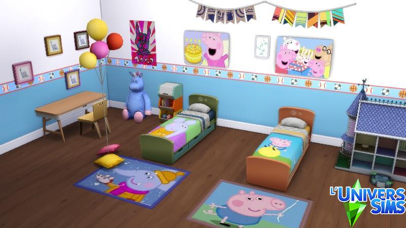 Set n°2 Sims 4 Peppa Pig (lits enfants, lits adolescents, Tapis, Tableaux)
