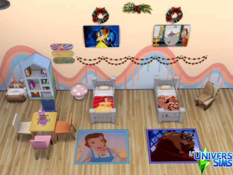 Set n°1 Sims 4 La Belle et la bête (lits bambins, Tapis, Tableaux)