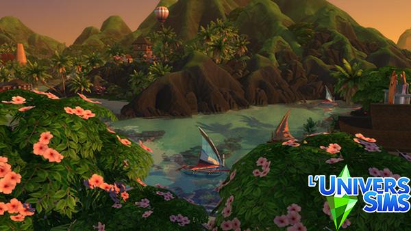 Un soir à Sulani- écran de chargement du jeu Sims4 (Loading Screen) sur le thème du pack "Iles paradisiaques.