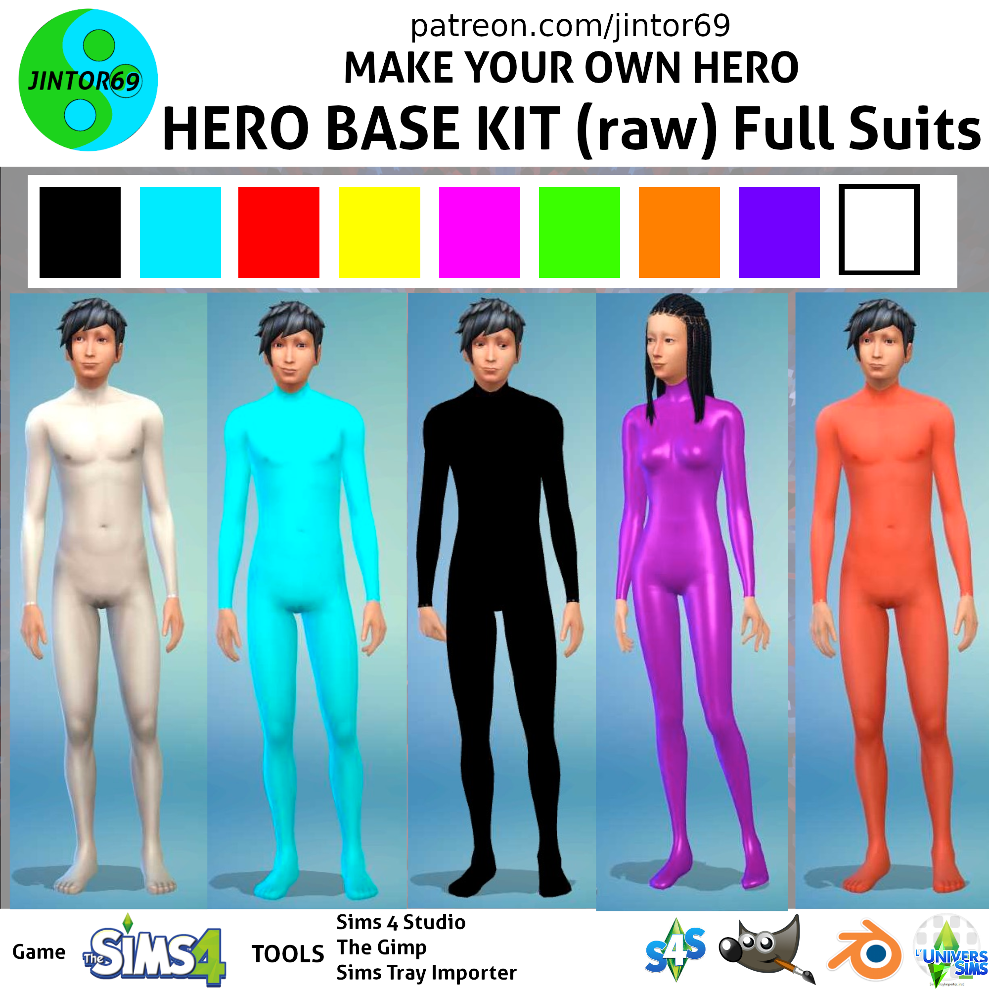 Jintor69 Hero Base Kit Costumes Tights zipped and unzipped