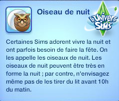 Sims3 Super Pouvoir -  Fanday Lyon -  Trait de caractere - oiseau de nuit
