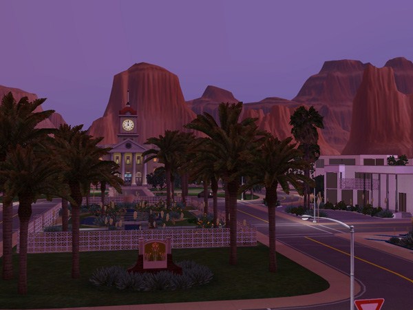 Sims-3-Lucky-Palms-Les-lieux-communautaires - Lucky Palms au crepuscule-3