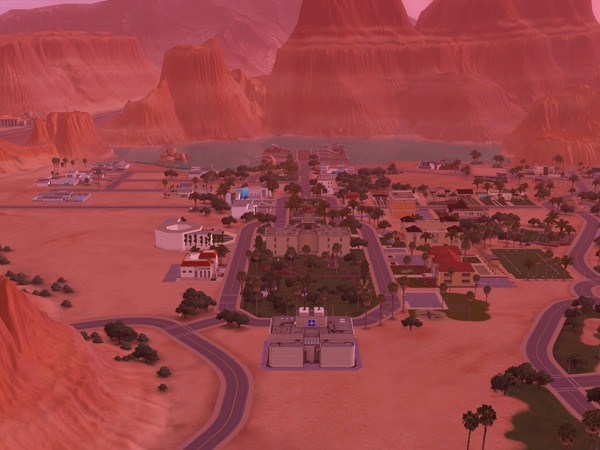 Sims-3-Lucky-Palms-Les-lieux-communautaires - Lucky Palms au crepuscule-6